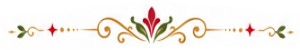 Decorative Fesria floral ornament in festive red, gold, and green used as a page end divider.